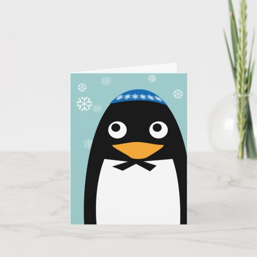 Happy Hanukkah Jewish Penguin Yarmulke Feestdagen Kaart (Voorkant)