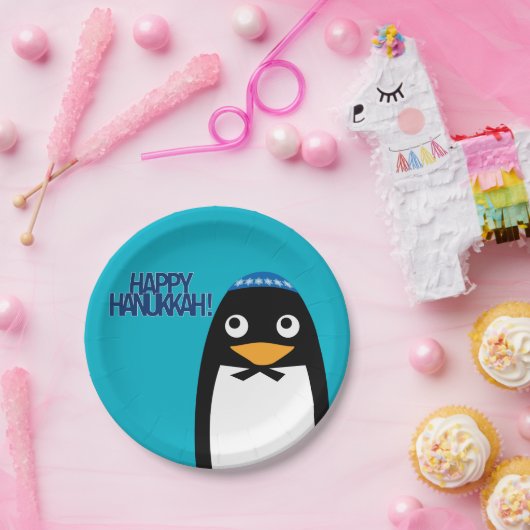 Happy Hanukkah Jewish Penguin Yarmulke Papieren Bordje (Feest)