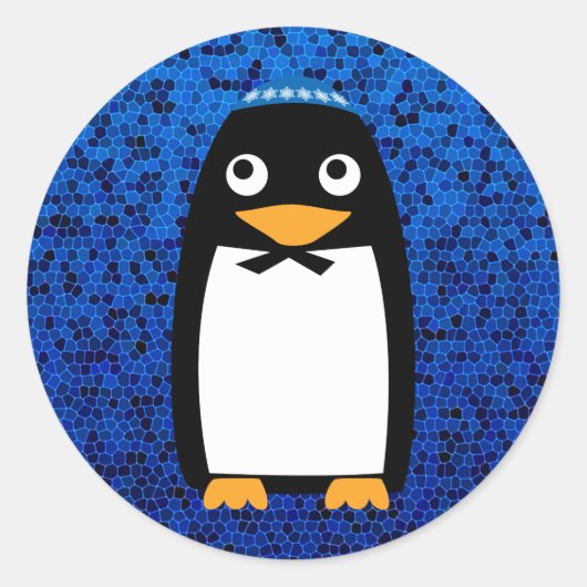 Happy Hanukkah Jewish Penguin Yarmulke Ronde Sticker (Voorkant)