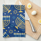 Happy Hanukkah Jewish Star Menorah Blue Kitchen na Theedoek (Quarter Fold)