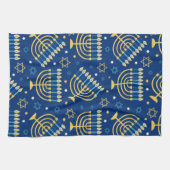 Happy Hanukkah Jewish Star Menorah Blue Kitchen na Theedoek (Horizontaal)