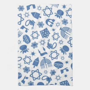 Happy Hanukkah Jewish Star Menorah Blue Kitchen na Theedoek