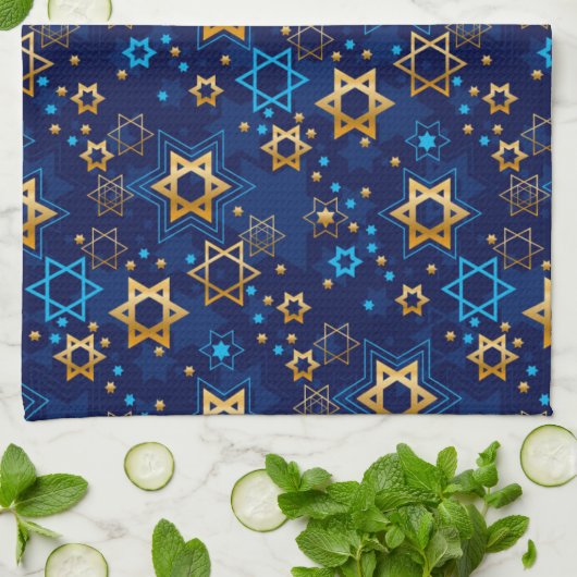 Happy Hanukkah Jewish Star Menorah Blue Kitchen na Theedoek (Gevouwen)