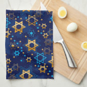 Happy Hanukkah Jewish Star Menorah Blue Kitchen na Theedoek (Quarter Fold)