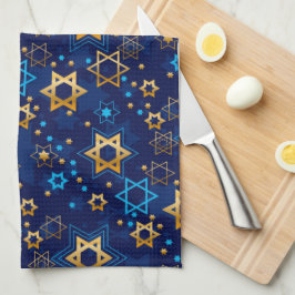 Happy Hanukkah Jewish Star Menorah Blue Kitchen na Theedoek