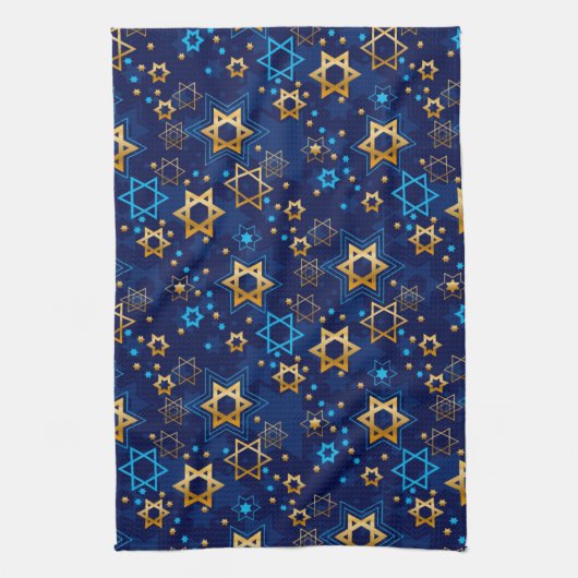 Happy Hanukkah Jewish Star Menorah Blue Kitchen na Theedoek (Verticaal)