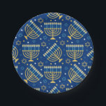 Happy Hanukkah Jewish Star Menorah Blue Paper Plat Papieren Bordje<br><div class="desc">Happy Hanukkah, Menorah, joodse ster, blauwe papieren borden.</div>