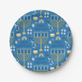 Happy Hanukkah Jewish Star Menorah Blue Papieren Bordje (Voorkant)