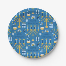 Happy Hanukkah Jewish Star Menorah Blue Papieren Bordje