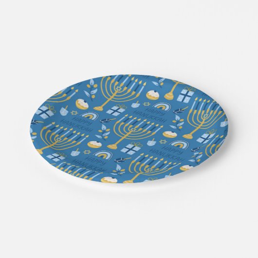 Happy Hanukkah Jewish Star Menorah Blue Papieren Bordje (Gekanteld)