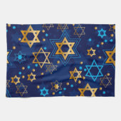 Happy Hanukkah Jewish Star Menorah Blue Theedoek (Horizontaal)