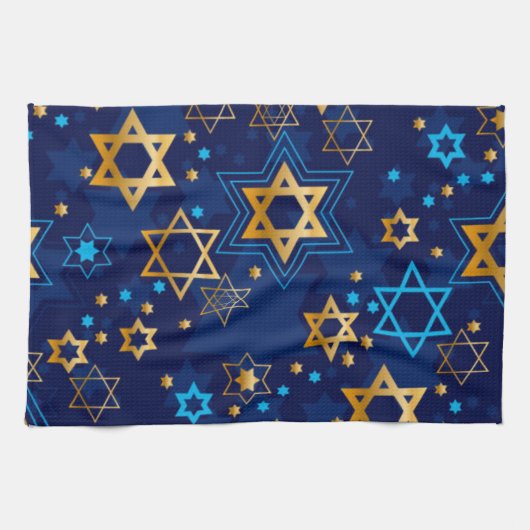 Happy Hanukkah Jewish Star Menorah Blue Theedoek (Horizontaal)