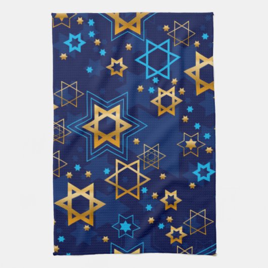 Happy Hanukkah Jewish Star Menorah Blue Theedoek (Verticaal)