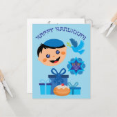 🕎 Happy Hanukkah, jongen, aanpasbare teksten Kaart (Voorkant / Achterkant in situ)