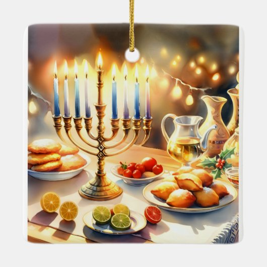 Happy Hanukkah Keramisch Ornament (Achterkant)