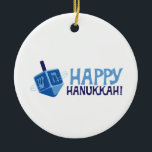 Happy Hanukkah Keramisch Ornament<br><div class="desc">Viel Hanukkah met deze draaiende Dreidel.</div>