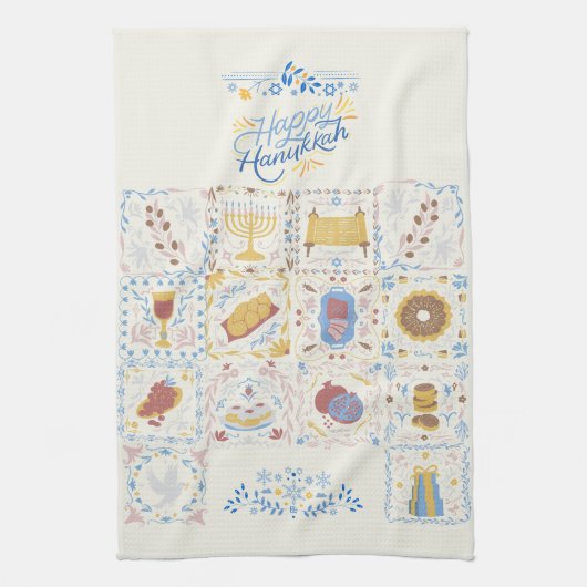 Happy Hanukkah Kitchen Towel Theedoek (Verticaal)