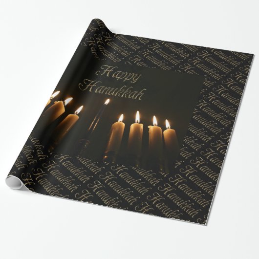 Happy Hanukkah Lamp Menorah Lights Candle Chanukah Cadeaupapier (Uitgerold)
