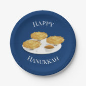 Happy Hanukkah Latkes Cartoon Blue Background Papieren Bordje (Voorkant)