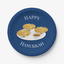 Happy Hanukkah Latkes Cartoon Blue Background Papieren Bordje