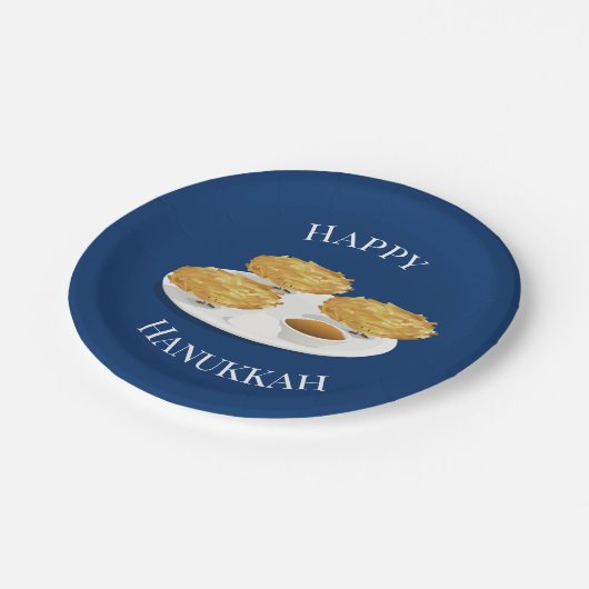 Happy Hanukkah Latkes Cartoon Blue Background Papieren Bordje (Gekanteld)