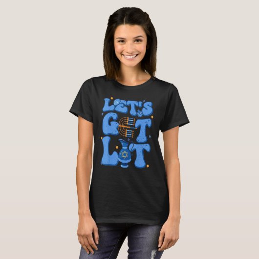 Happy Hanukkah Let's Get Lit Menorah Chanukkah Hol T-shirt (Voorkant volledig)