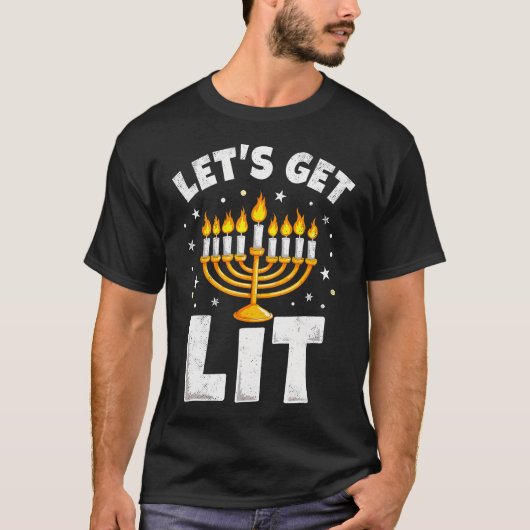 Happy Hanukkah Let'S Get Lit Menorah Jewish Christ T-shirt (Voorkant)