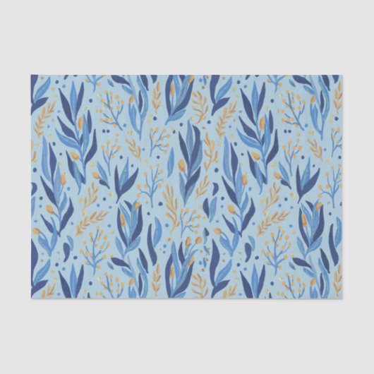 Happy Hanukkah Lichtblauwe Bloemen Tissuepapier (Voorkant)