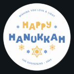 Happy Hanukkah-liefde en licht Ronde Sticker<br><div class="desc">Festive gepersonaliseerd Hanukkah-ontwerp.</div>