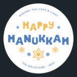 Happy Hanukkah-liefde en licht Ronde Sticker<br><div class="desc">Festive gepersonaliseerd Hanukkah-ontwerp.</div>
