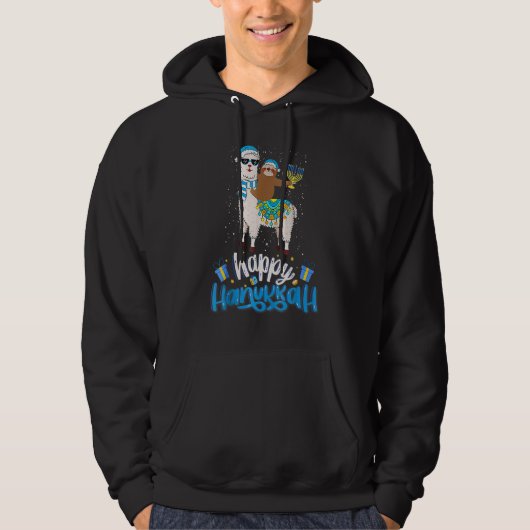 Happy Hanukkah Llamakah Llama Sloth Chanukah Jewis Hoodie (Voorkant)