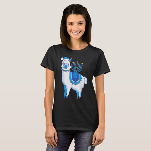 Happy Hanukkah Llamakkah Llama Menorah Alpaca Jewi T-shirt (Voorkant volledig)