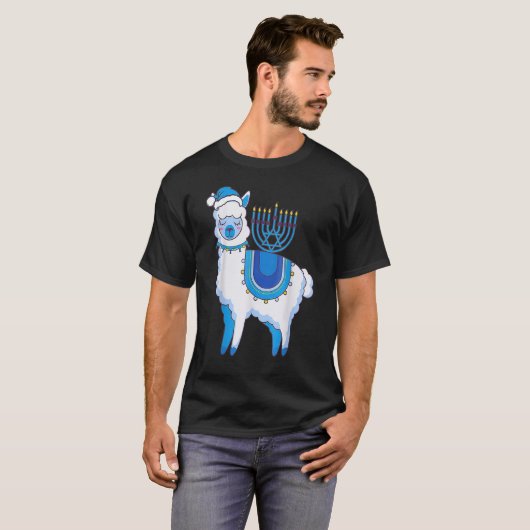 Happy Hanukkah Llamakkah Llama Menorah Alpaca Jewi T-shirt (Voorkant volledig)