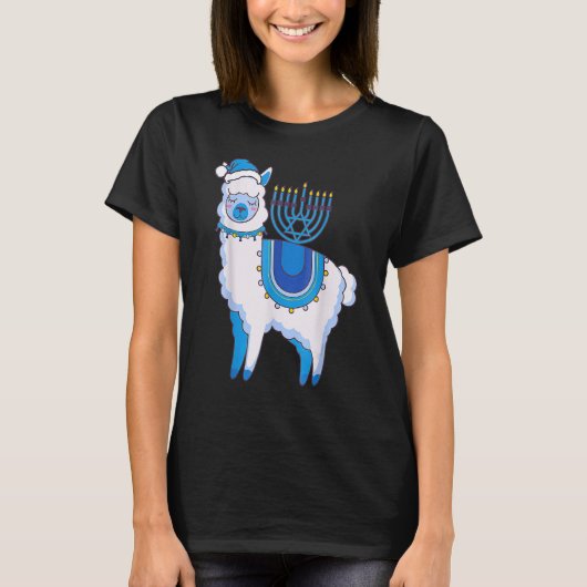 Happy Hanukkah Llamakkah Llama Menorah Alpaca Jewi T-shirt (Voorkant)