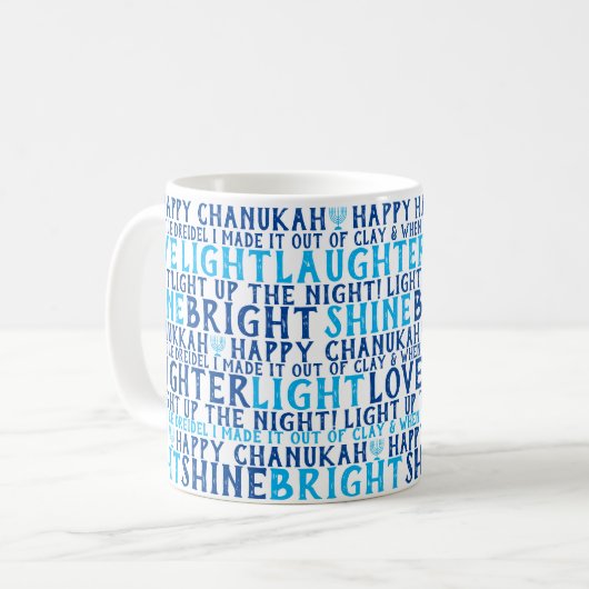 HAPPY HANUKKAH Love Light Laughter Coffee Mug Koffiemok (Voorkant links)