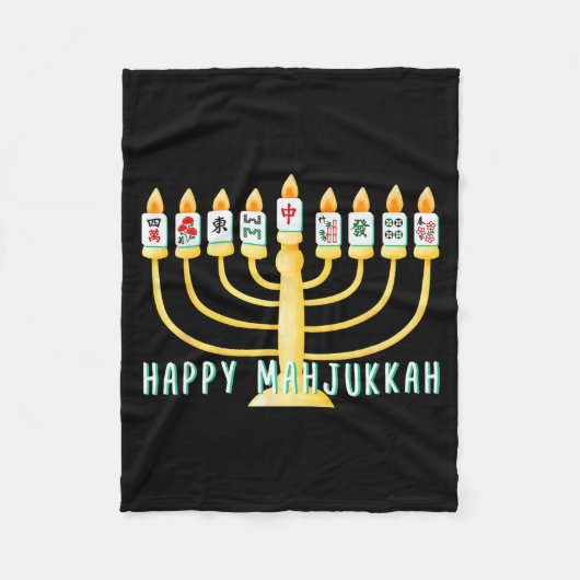 Happy Hanukkah Mahjong Menorah Mahjukkah Chanukkah Fleece Deken (Voorkant)