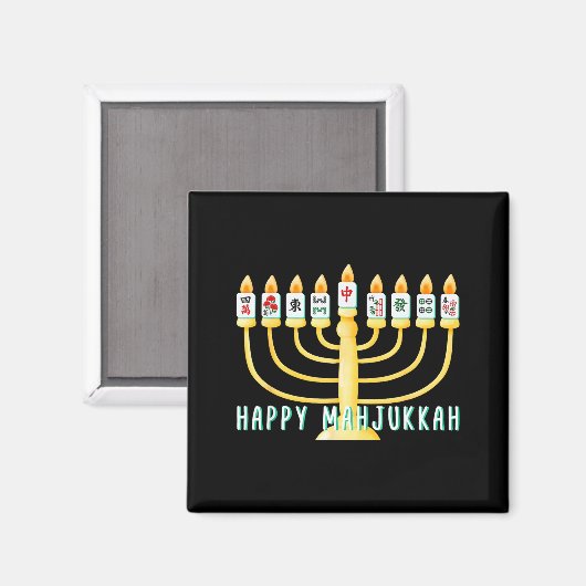 Happy Hanukkah Mahjong Menorah Mahjukkah Chanukkah Magneet (Voorkant / Achterkant)