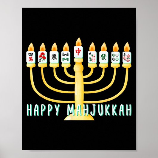 Happy Hanukkah Mahjong Menorah Mahjukkah Chanukkah Poster (Voorkant)