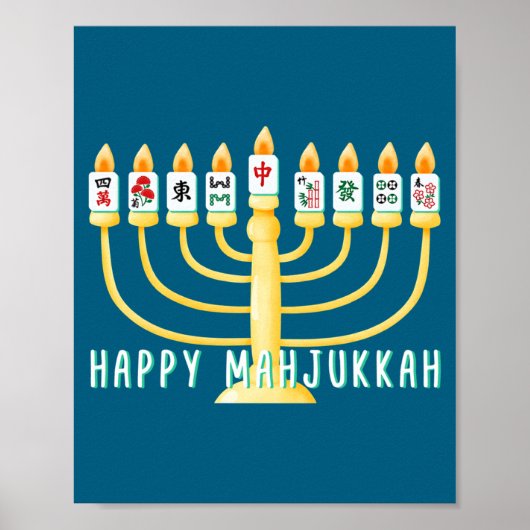 Happy Hanukkah Mahjong Menorah Mahjukkah Chanukkah Poster (Voorkant)