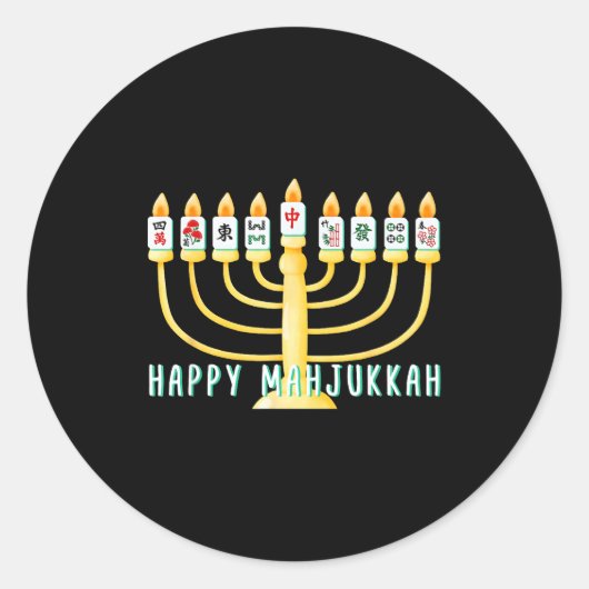 Happy Hanukkah Mahjong Menorah Mahjukkah Chanukkah Ronde Sticker (Voorkant)