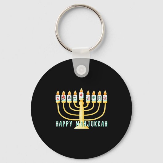Happy Hanukkah Mahjong Menorah Mahjukkah Chanukkah Sleutelhanger (Voorkant)