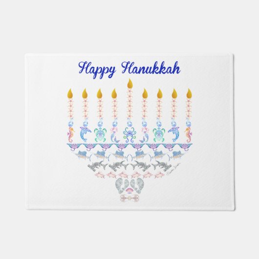 Happy Hanukkah Marine Menorah Deurmat (Voorkant)