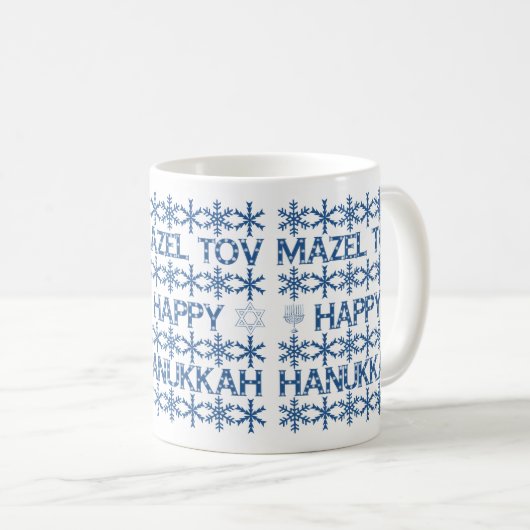 Happy Hanukkah Mazel Tov Star van David Menorah Koffiemok (Voorkant rechts)