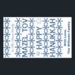 Happy Hanukkah Mazel Tov Star van David Menorah Rechthoekige Sticker<br><div class="desc">Happy Hanukkah Mazel Tov Star van David Menorah Candles Snowflakes Pattern Blue en White Elegant Rectangle Gift Label Stickers for Hanukkah Gifts and Warm Wishes Hebrew Festival of Light Jewish Holiday Season,  aangepaste naam</div>