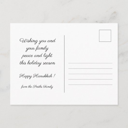 🕎 Happy Hanukkah, Menorah, aanpasbaar Briefkaart (Achterkant)