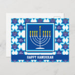 🕎 Happy Hanukkah, Menorah, aanpasbaar Briefkaart<br><div class="desc">Happy Hanukkah met Menorah op witte achtergrond. Volledig aanpasbaar terug.</div>