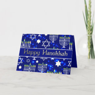 Happy Hanukkah Menorah Blue & Silver Feestdagen Kaart