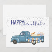 Happy Hanukkah Menorah Blue Vintage Truck Feestdagenkaart (Voorkant / Achterkant)