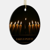 Happy Hanukkah Menorah Burning Candles Elegant Keramisch Ornament (Rechts)
