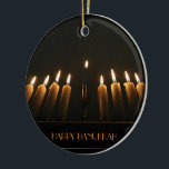 Happy Hanukkah Menorah Burning Candles Elegant Keramisch Ornament<br><div class="desc">Happy Hanukkah Gift Menorah Burning Candles Elegant Ceramic Ornament,  u kunt de tekst wijzigen of verwijderen</div>